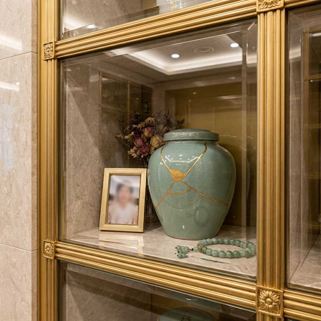 유리관 안치단이 고급스럽습니다.